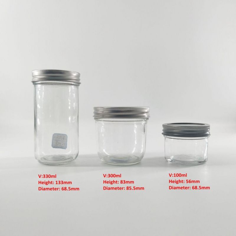 4oz 8oz 10oz Regular Mouth Glass Mason Jar with Silver Metal Screw Lids