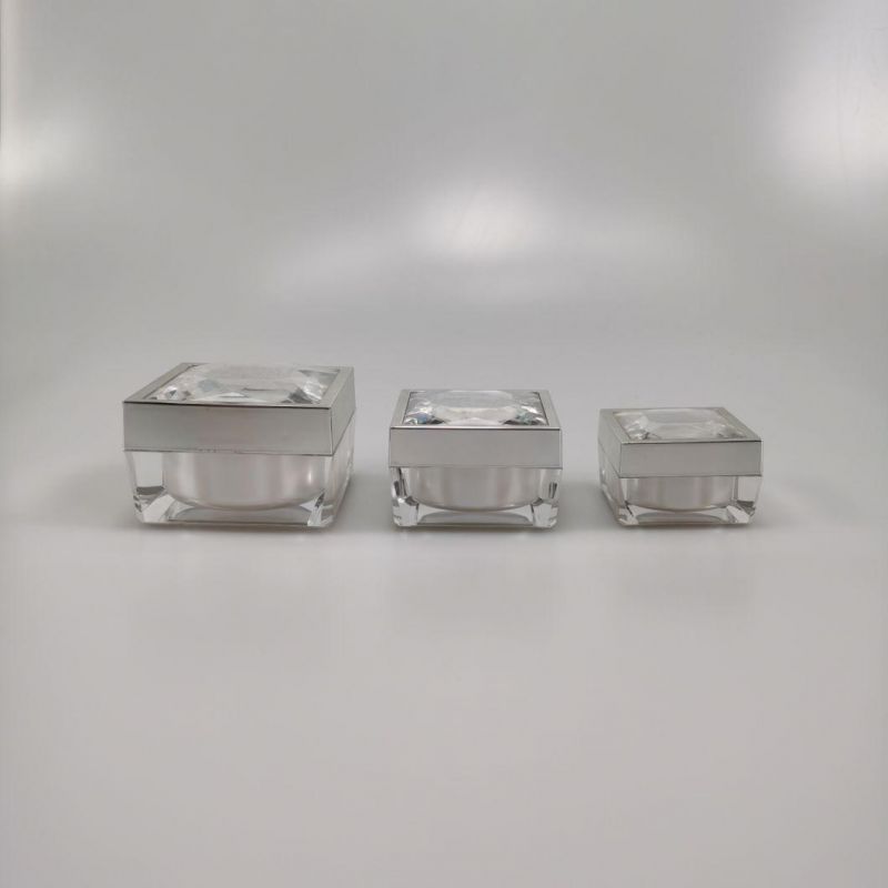 15g 30g 50g Acrylic Square Diamond Crystal Cream Jar for Cosmetic Packaging