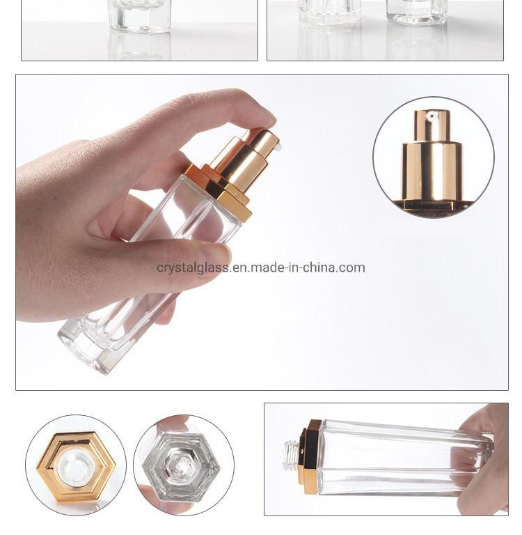 Hex Lotion Glass Bottle for Cosmetic Packing with Pump Head