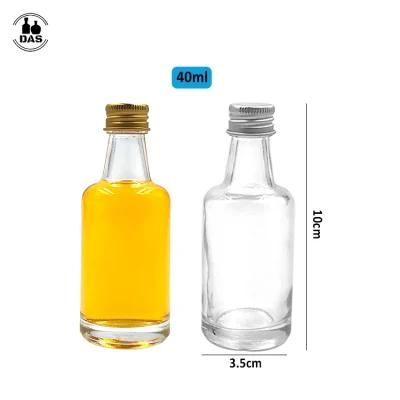 Wholesale 40ml Flat Flask Small Drinking Gin Vodka Whisky Rum Wine Beverage Mini Spirit Glass Liquor Bottle with Caps