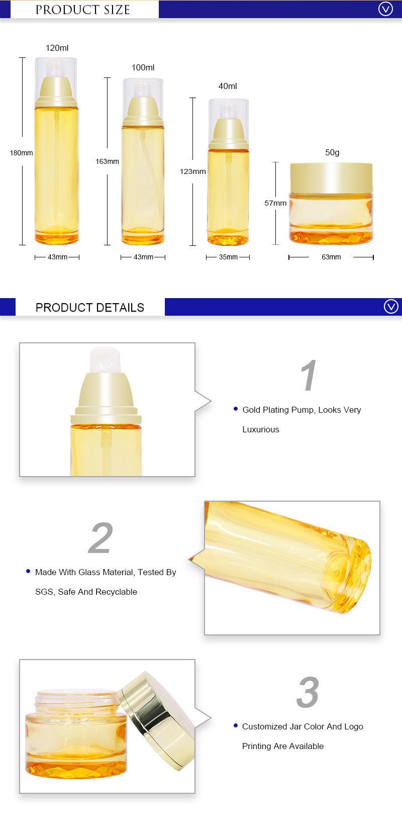 New Arrival 40ml 50g 100ml 120ml Manufacturer Cosmetic Glass Bottle with Luxury Cream Jar