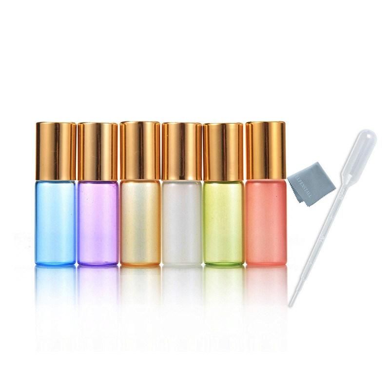 New Lovely Pearl Color 5ml Glass Roll on Bottles Aromatherapy Essential Oil Roller Bottles with Glod Aluminum Cap Mixed Bottle