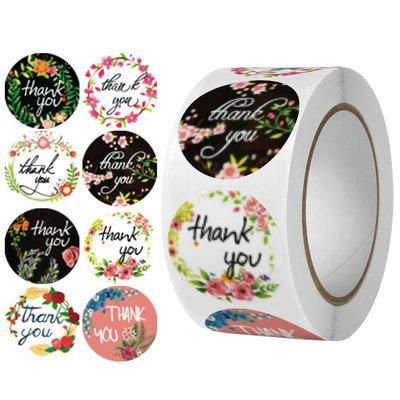 Packaging Label Thankyou Stickers Roll Label 500 Custom Brand Logo Adhesive Waterproof Seal Thank You Stickers for Envelope