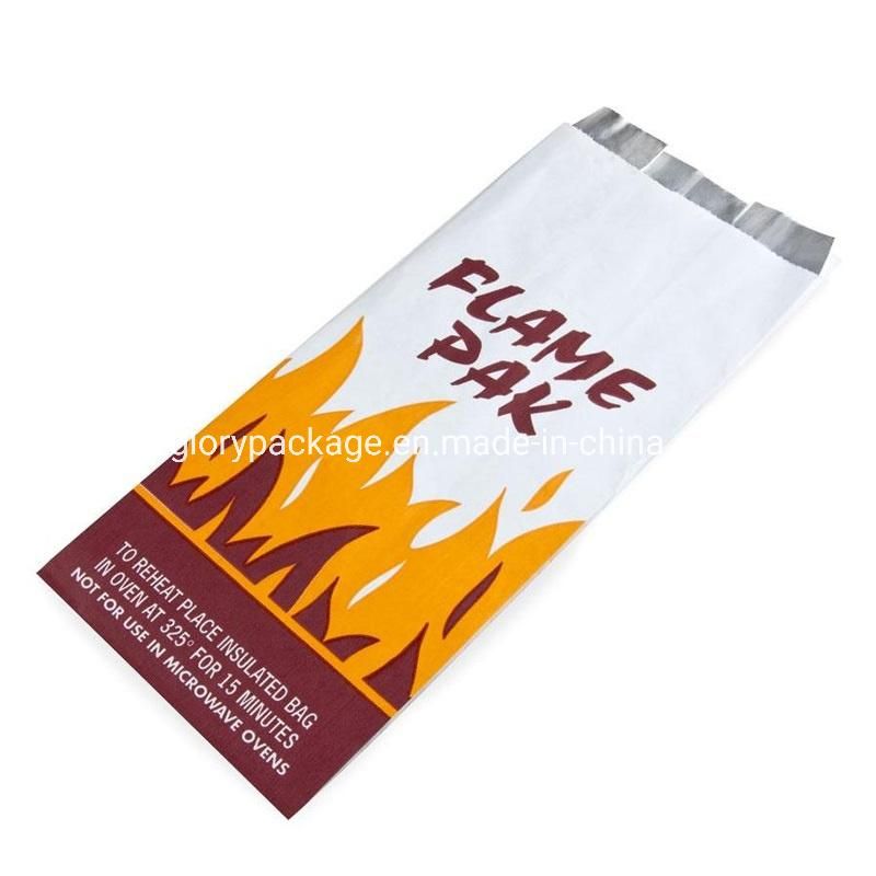 Custom Takeaway BBQ Fast Food Hot Dog Sandwich Burger Packaging Greaseproof Aluminium Foil Lined Chicken Kraft Paper Bag