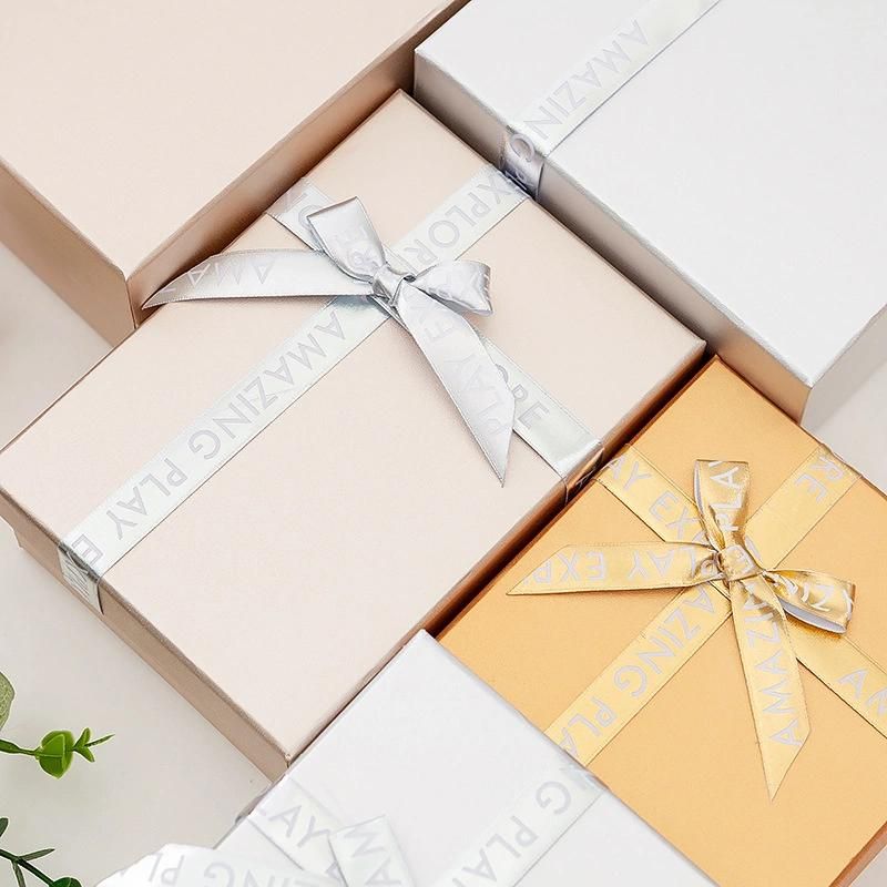 Birthday Gift Paper Box Custom Logo Luxury Jewelry Romantic Stain Bow Knot Ribbon Handle Paper Box