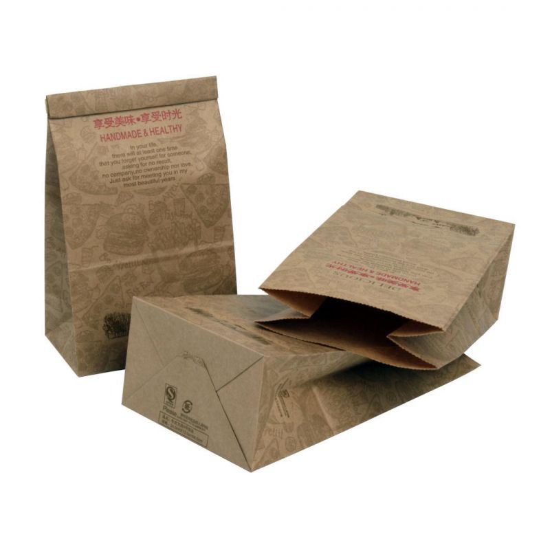 in Stock High Quality Food Grade Packaging Bag Kraft Paper Square Bottom