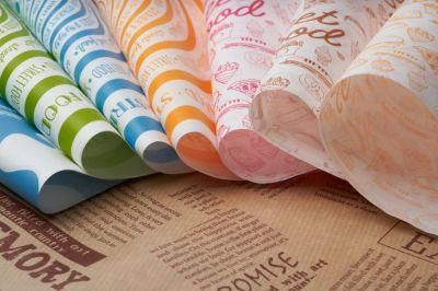 Custom Logo Pattern Fastfood Wrapping Paper Grease Proof Paper Grease Proof Sheet for Fast Food Burger Sandwich