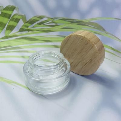 Round Bottle Glass 50g 100g 200g Bamboo Cap Cosmetic Jar