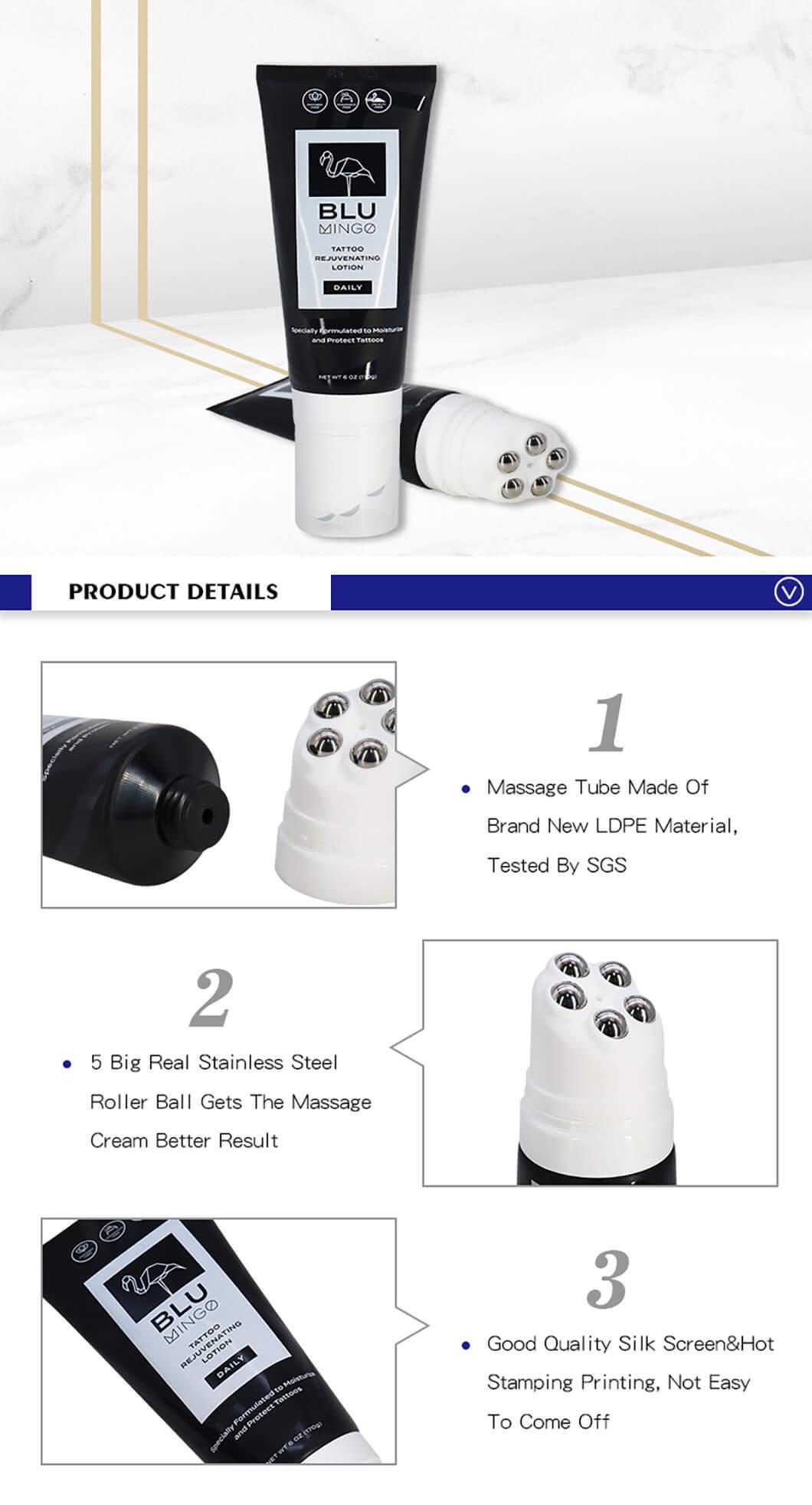 150g Empty Black Rolling on Massager Tubes Plastic PE Cosmetic Cream Tube