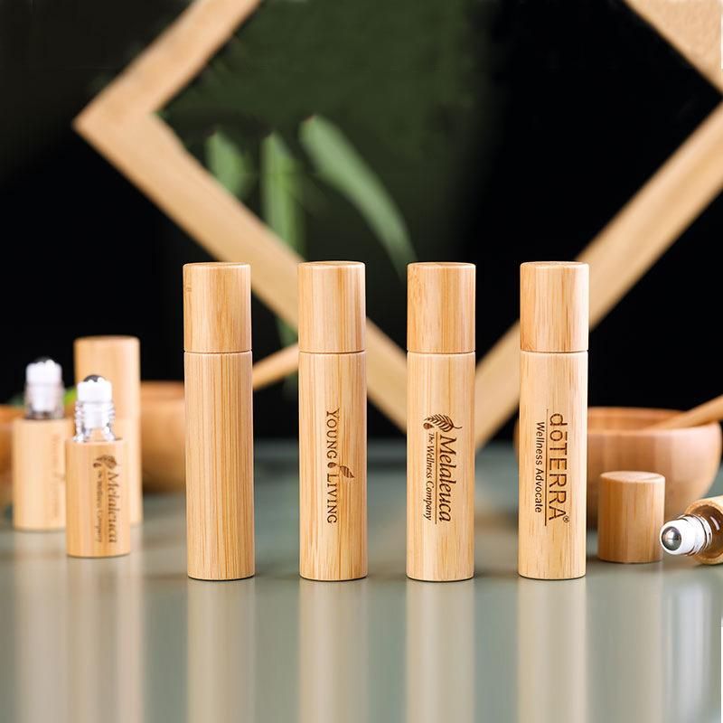 Custom Engrave Logo Eco Friendly Bamboo 3ml 5ml 10ml Refillable Wood Essential Oil Roller Ball Glass Roll on Bottle