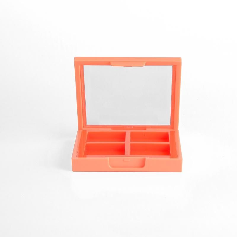 Popular Unique Orange Color 4 Hole Plastic Empty Eyeshadow Palette Case for Costom Packaging