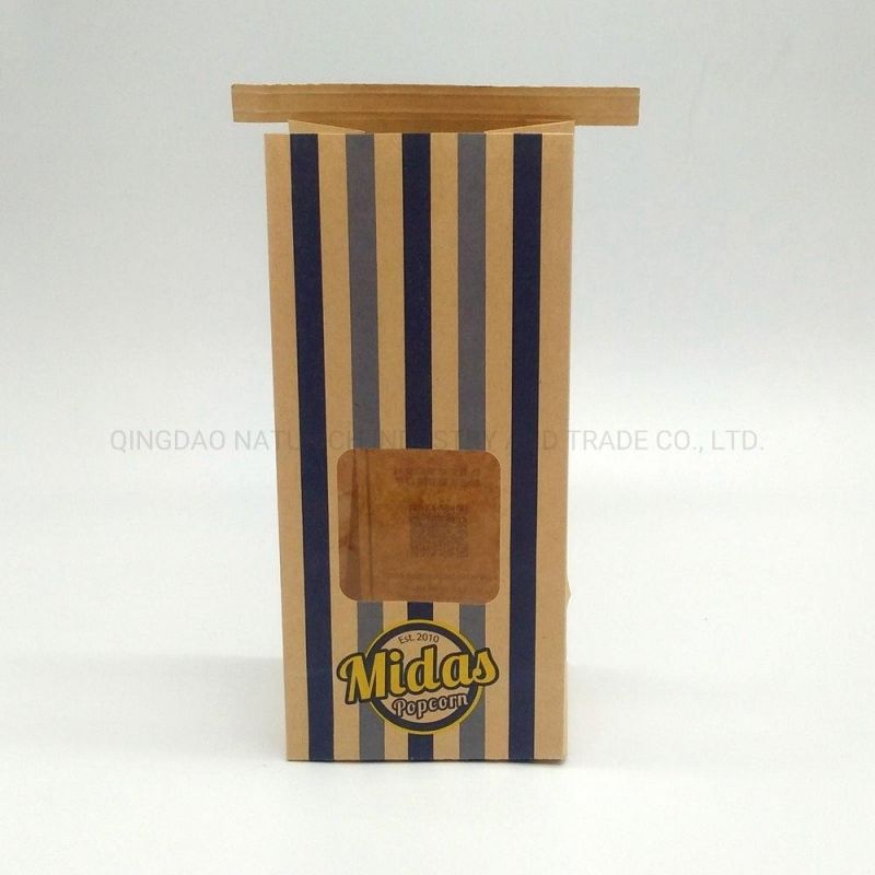 Tin Tie Kraft Paper Bag with Rectangular Window Popcorn Paper Bags