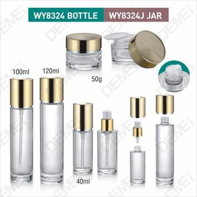 Demei 40/100/120ml 30/50g Cosmetic Skin Care Packaging Toner Lotion Glass Bottle and Cream Jar Series with Top Diamond Cap