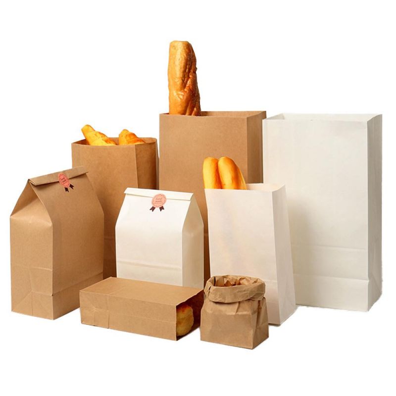 Disposable Bakery Food Packaging Kraft Paper Bag with Square Bottom