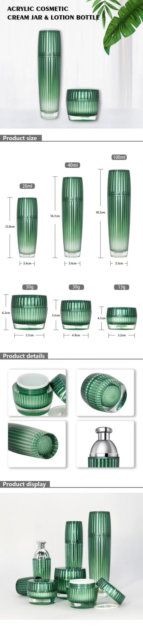 Factory Wholesale Green Empty Acrylic Cosmetic Cream Jar 15ml 30ml 50ml