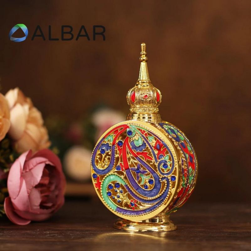 Flower and Leaves Design Attar Oud Zamac Paintings Perfume Bottles with Glass Tube