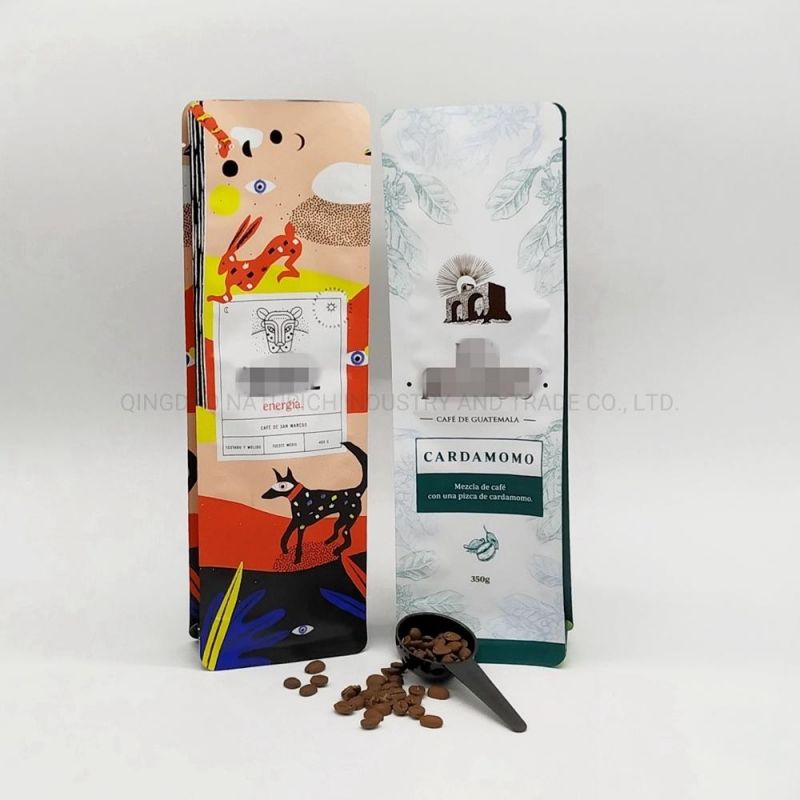 400g Quad Seal Flat Bottom Coffee/Food/Tea/Bread Packaging Bag with Zipper