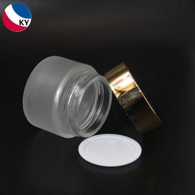 Face Cream Container 100g Frosted Glass Jar with Gold Cap