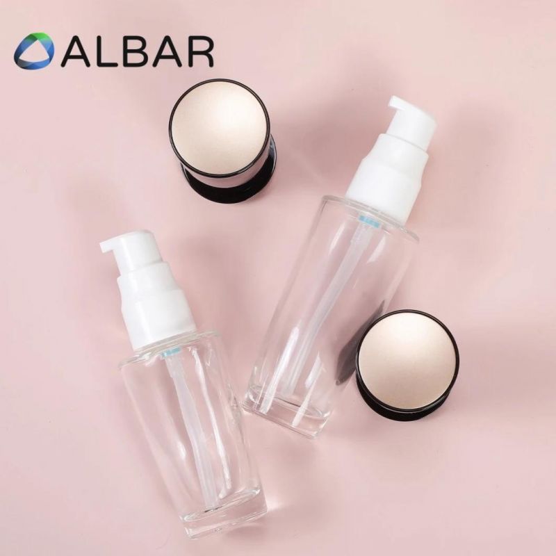 Transparent Round Clear Cosmetics Glass Bottles with Customized Black Caps