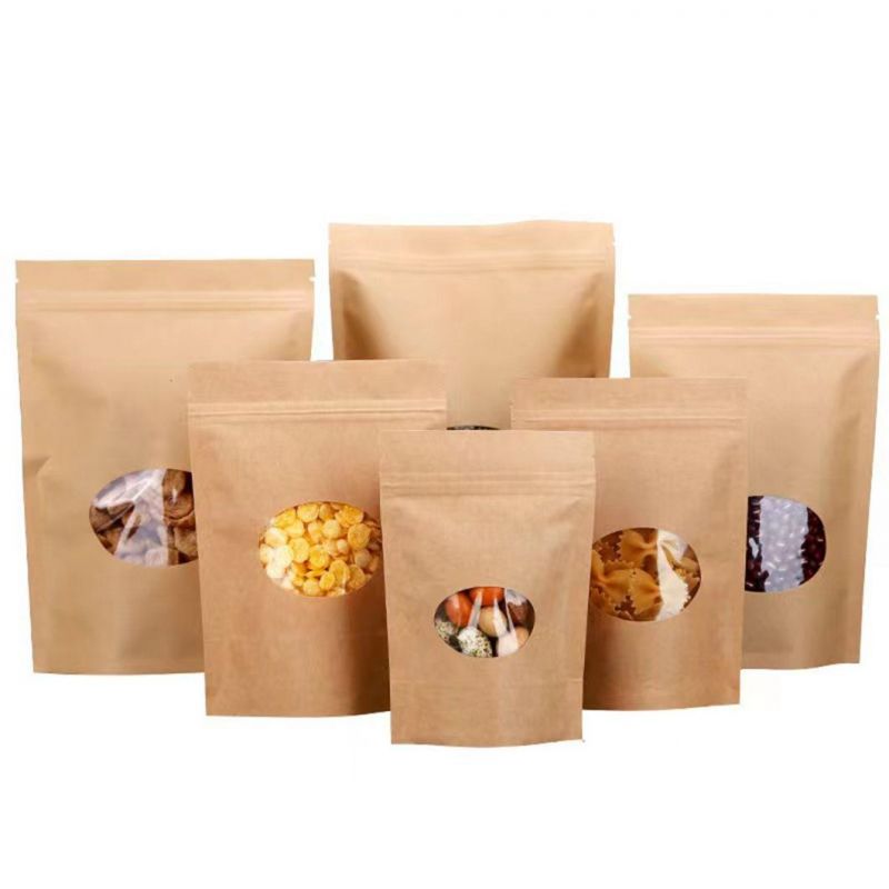 Digital Printing Eco-Friendly Food Container Kraft Paper Bag with Window and Zipper