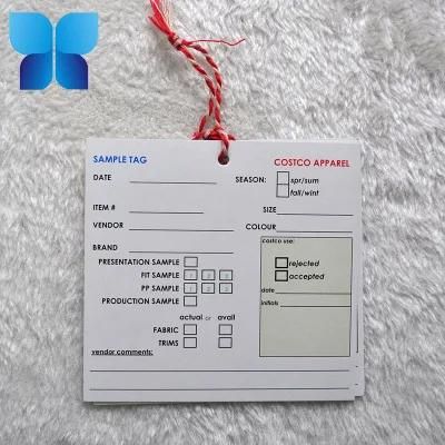 1000g Thichness Cardboard Clear Hangtag with Cotton Wax String Label