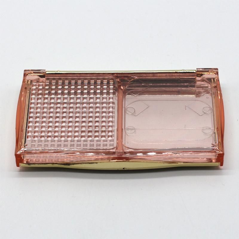 Empty Luxury Gold Plastic Compact Powder Case with Mirror Custom Rectangle Wholesale Cosmetic Powder Container