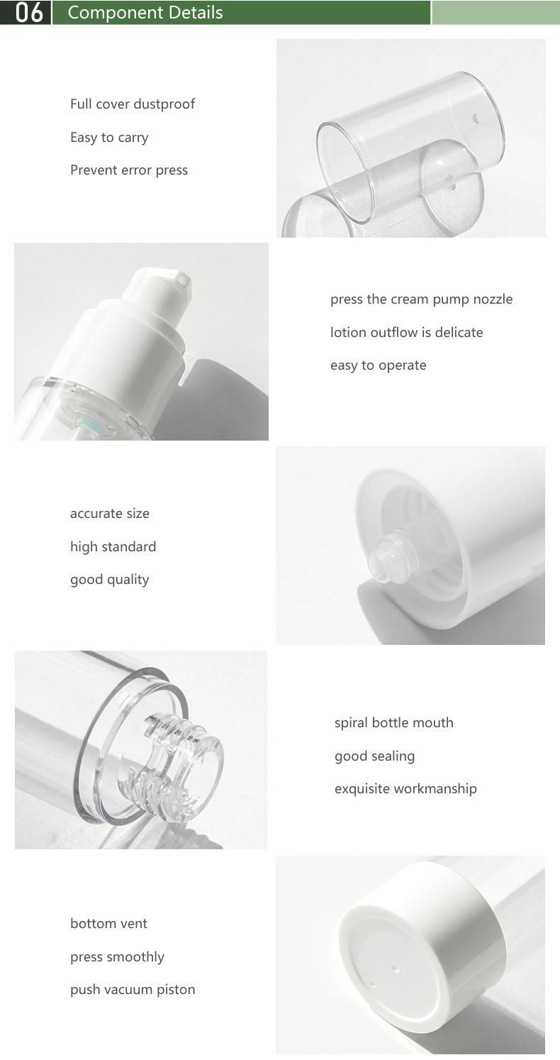 in Stock! 30ml Plastic Pet Airless Cosmetic Lotion Bottle with Normal Lotion Nozzle