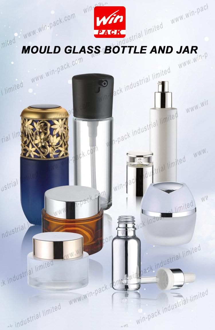 Transparent Gradient Blue Color Polyhedral Dropper Container Alum Collar 30ml Luxury Shiny Silver Dropper Serum Bottle