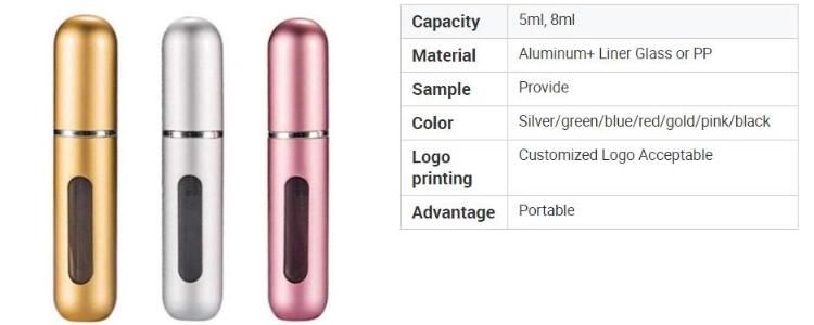 5ml 8ml Eco-Friendly Travel Portable Empty Aluminum Glass Atomizer Refillable Cosmetic Mini Spray Perfume Bottle