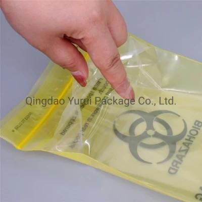 6*9 Inch LDPE Disposable 4 Walls Biohazard Symbol Laboratory Use Yellow Color Specimen Bag