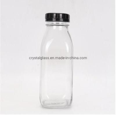 500ml Hot Sale Square Shape Fresh Milk Drinking Beverage Glass Bottle with Disposable Security Lid