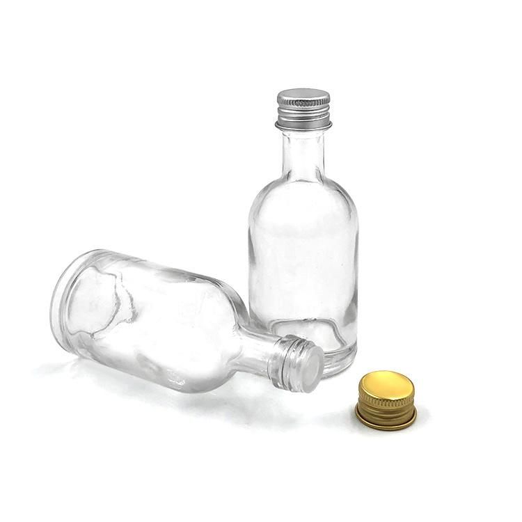 50ml 100ml Mini Round Clear Sampling Glass Wine Bottle with Cap for Promotion