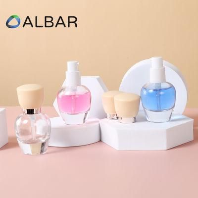 Oval Cosmetics Glass Thick Bottom 30 50ml 100ml Bottles with Plastic Caps