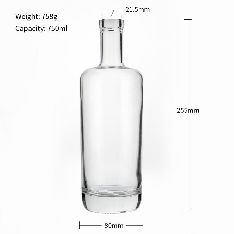 Wholesale Transparent Premium 750 Ml Spirits Glass Bottle with Synthetic Cork for Gin Liquor Whiskey Vodka Brandy