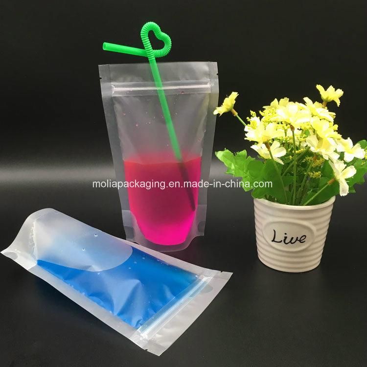Beverage Pouch with Plastic Hand-Held Clear Frosted Reclosable Zipper Stand up Juice Drink Bag
