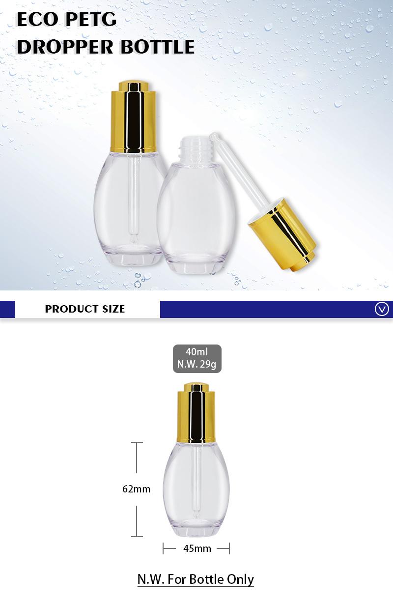 High Quality 40ml Transparent Gold Dropper PETG Bottle