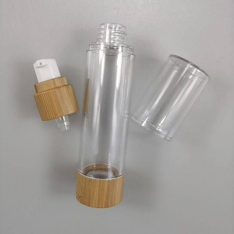 Empty Bamboo Cosmetic Packaging Plastic Bottle with Bamboo Cap