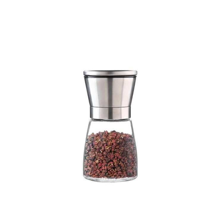 Custom 180ml Short Kitchen Salt Spice Bottle Glass Grinder Bottle with Manual Mills Cap