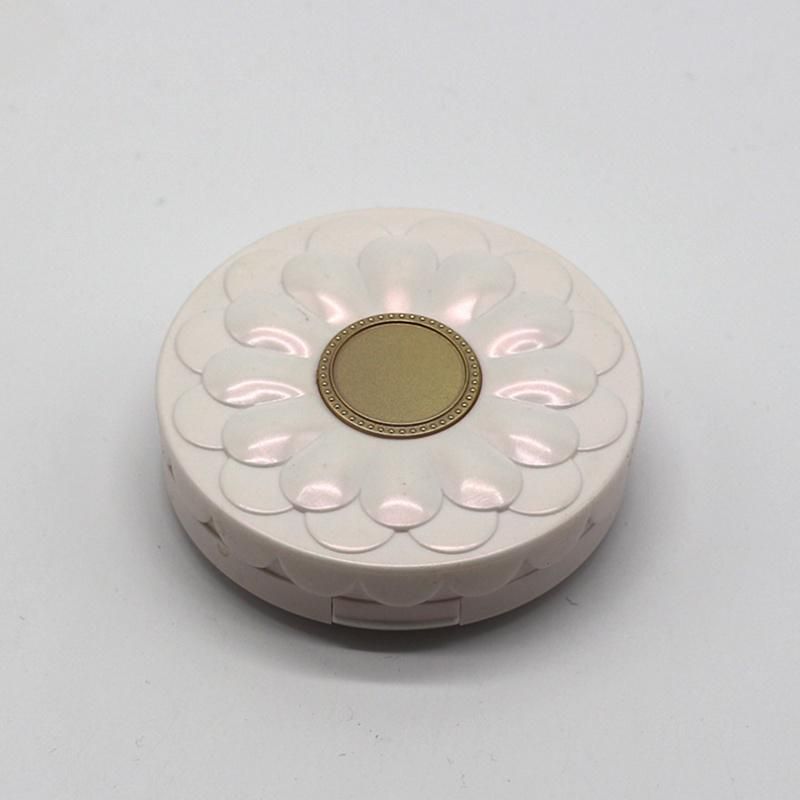 Empty Beautiful White Round Plastic Compact Pressed Powder Case with Mirror Custom Blush Container