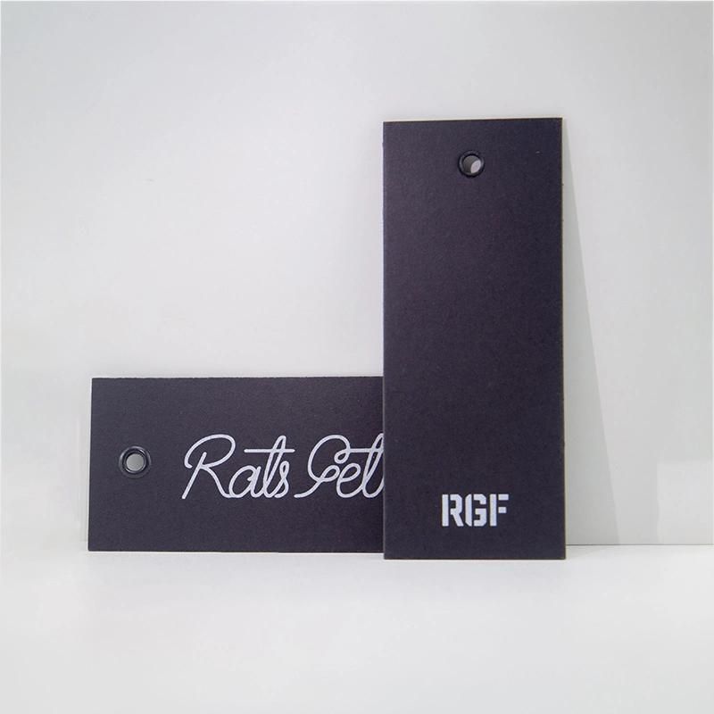 High Quality Black Kraft Paper Printed Silver Logo Brand Name Double Hangtag