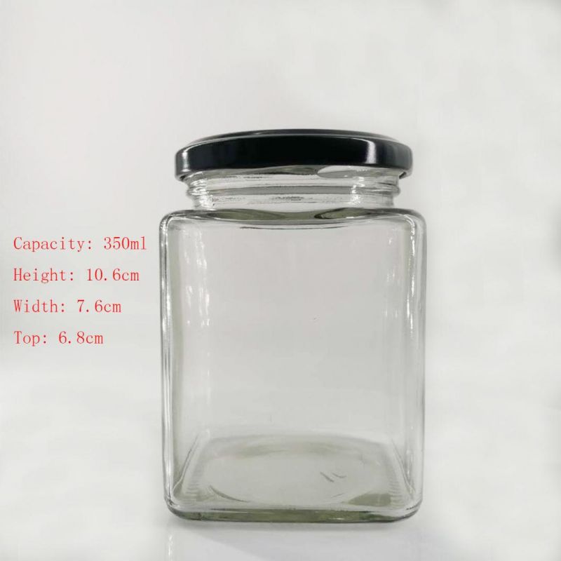 Glass Honey Jam Jar Square Jar 250ml 380ml with Lug Lids 6 Oz