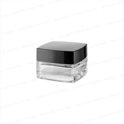 15g 30g 50g Square Transparent Cream Jar Skin Care Square Black Cap Glass Cream Jar