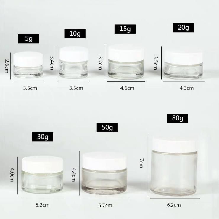 5g 10g 15g 20g 30g 50g 80g 100g Transparent/Clear Glass Cream Jar with Electroplated Golden Plastic Cap