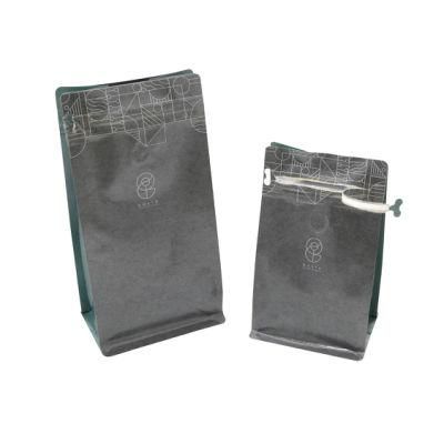 Food Grade Customized Printing Food Packaging Flat Bottom Green Side Kraft Paper Coffee Bag with Valve and Pocket Zipper