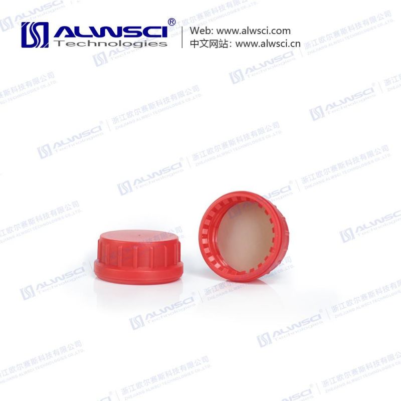 Alwsci 45mm Red PP Tamper-Evident Cap with Septa for 200ml Amber Storage Bottle