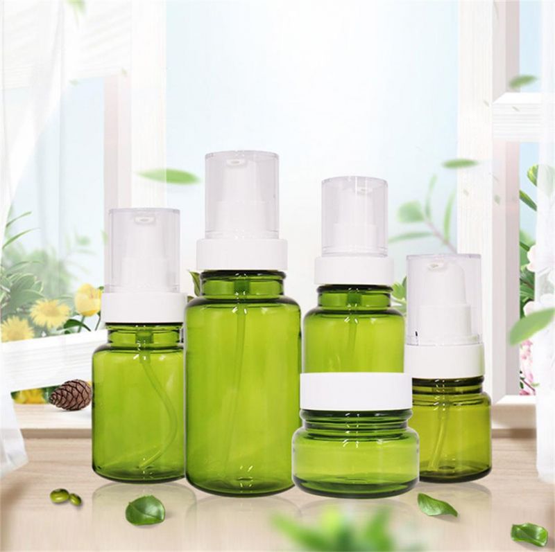 Wholesale Cosmetics Packaging Recyclable Green Plastic Bottle 30ml 50ml 100ml 120ml Lotion Pump Bottles