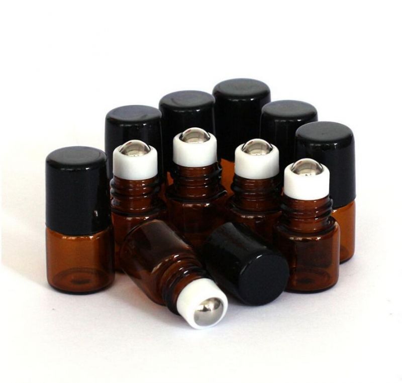 1ml Empty Brown/Amber Glass Bottle with Roller Ball Essential Oil Liquid Container Roll on Bottle