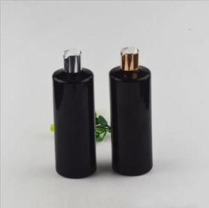 500ml Pet Plastic Black Color Cosmetic Bottle with Gold and Silver Press Cap