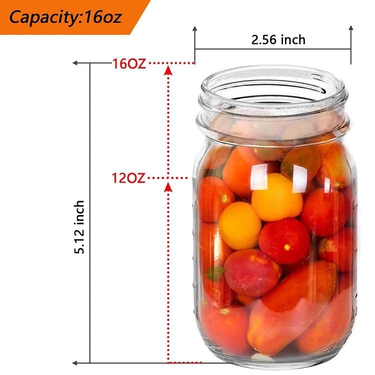 Empty Food storage Round Mason Jars 16 Oz Wide Mouth Glass