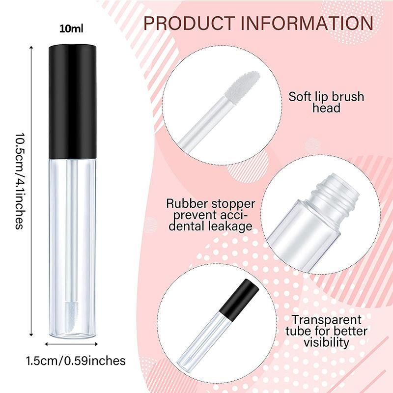 Custom 10ml Empty Refillable Balm Lip Gloss Container Lip Gloss Tube with Brush Wand